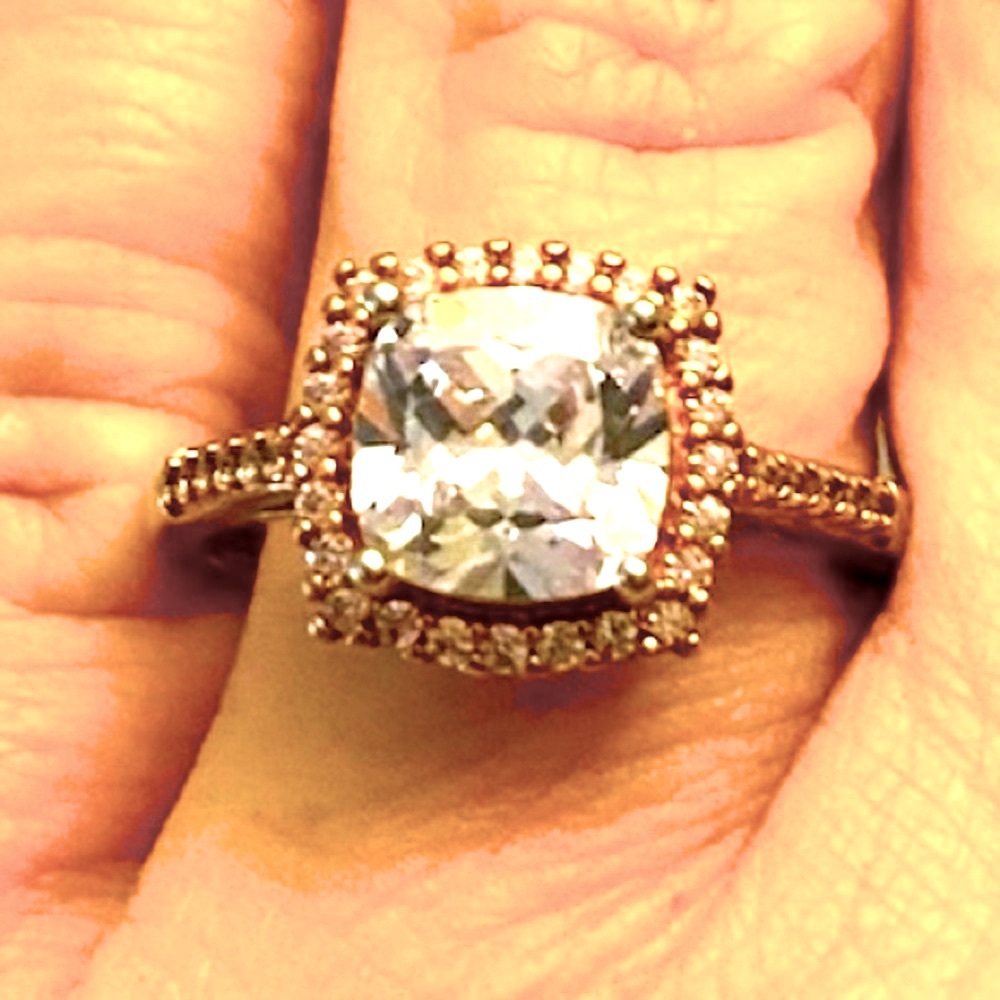 Women’s Silver/Gold Tone Cubic Zirconium Brass/Rhodium Plated Ring Size 9